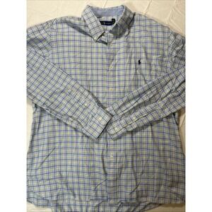 Ralph Lauren Button Down Shirt Men's Size 2XL Blue Yellow plaid Long Sleeve